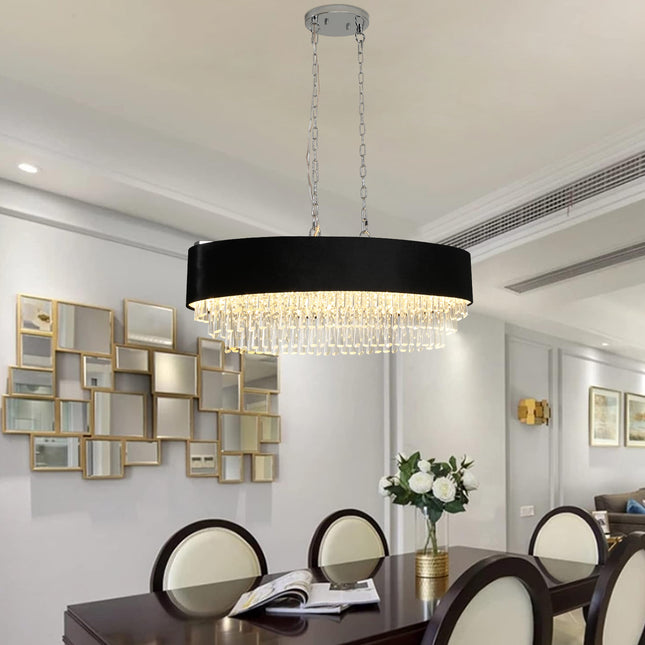 39 in Modern Crystal Chandelier with Black Imitation Velvet Anti-Glare Shade with