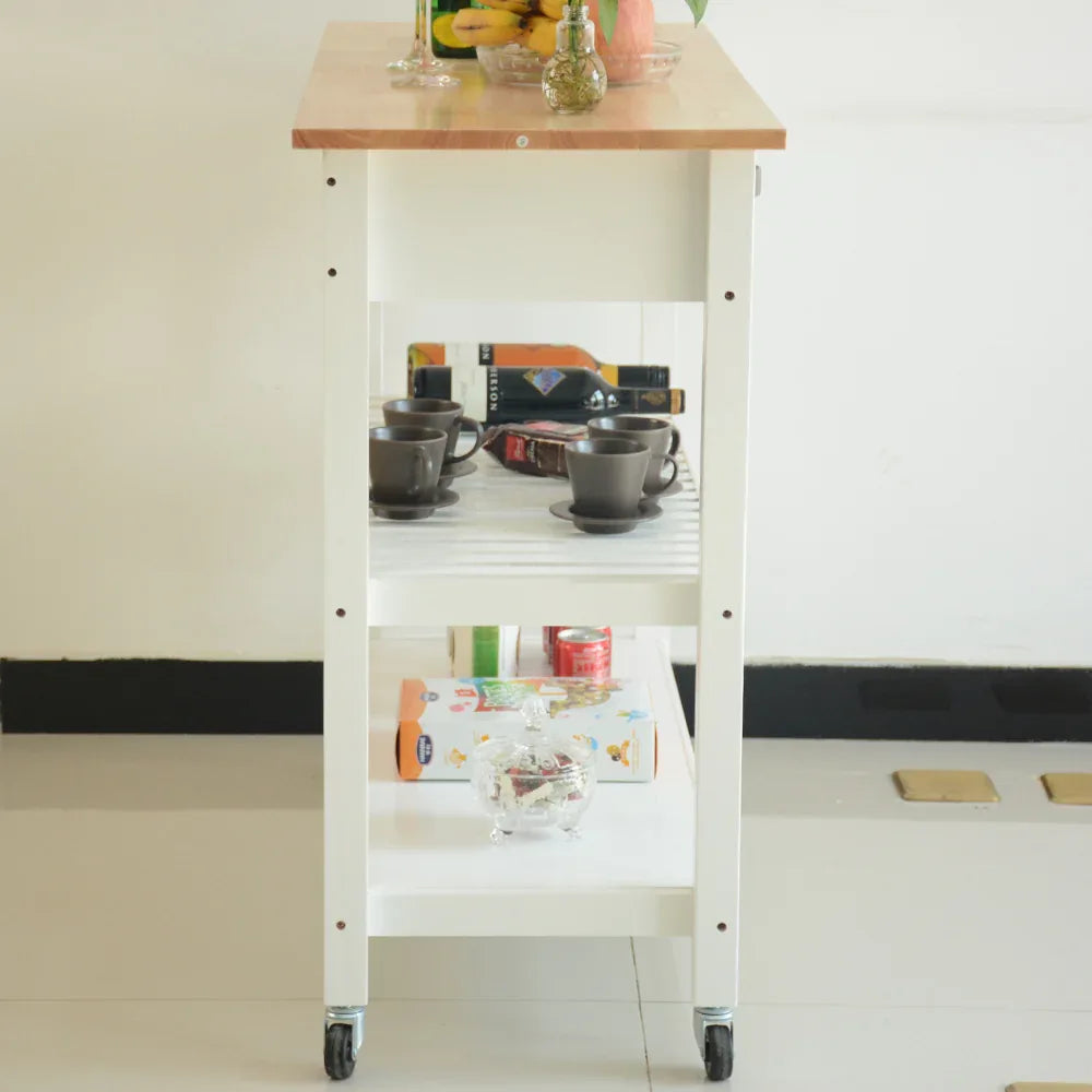 Kitchen Island & Kitchen Cart, Rubber Wood Top, Mobile Kitchen Island with Two Lockable Wheels, Simple Design for Easy Storing and Fetching, Two Drawers Give Unique Storage for Special Utensil. - Eloy Royal
