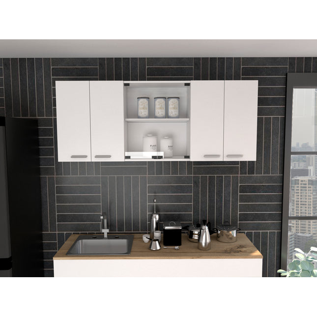 Superior Wall Cabinet Peoria, Four Interior Shelves, White Finish