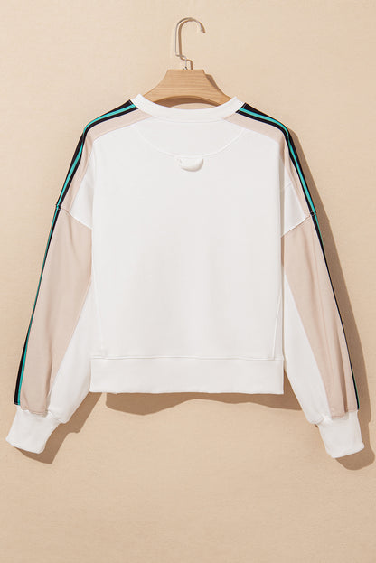 White Striped Color Block Exposed Seam Loose Sweatshirt