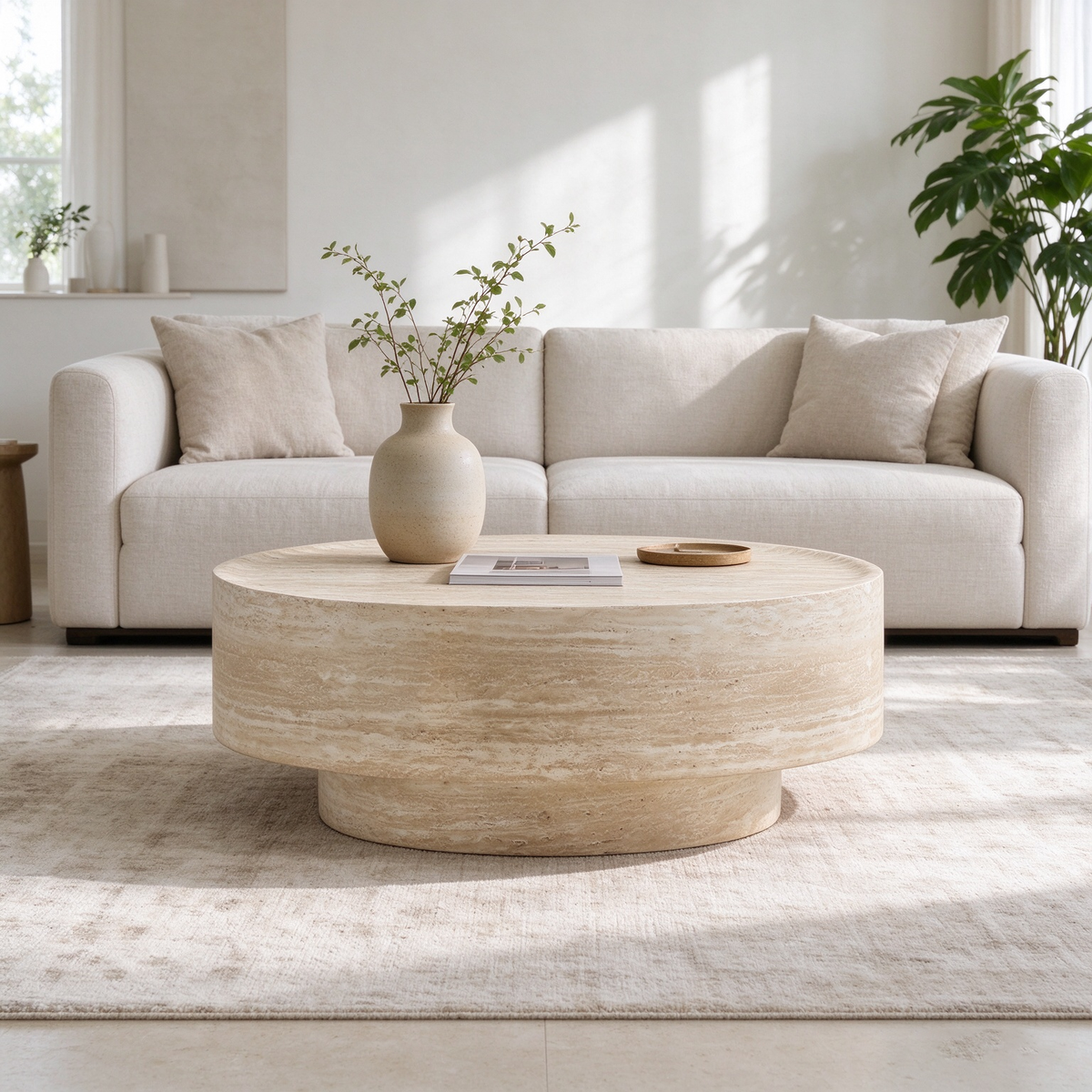 Round 35.43 ' Coffee Table Ideal For Living Room Family Time & Cozy Afternoon Moments
