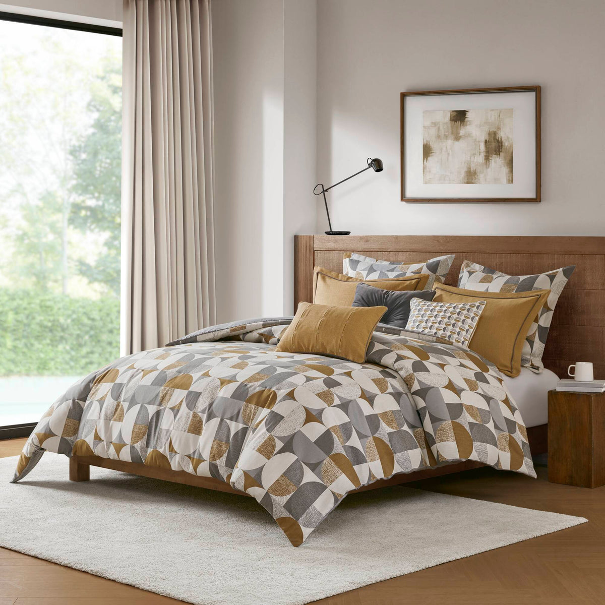 9 PCS King Jacquard Oversized Duvet Style Comforter Set Gold