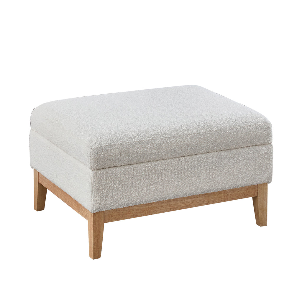 33.86'W Upholstered Wood Base Storage Ottoman with Reversible Lid Coffee Table, Foot Stool Square Footrest with Rubberwood Legs for Living Room Bedroom Entryway and Office, Ivory Boucle.