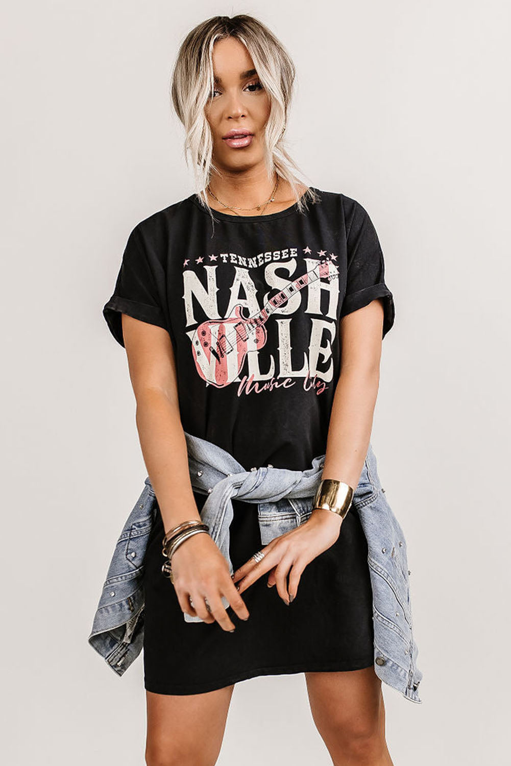 Black Nashville Music Festival Trending T-Shirt Dress - Eloy Royal