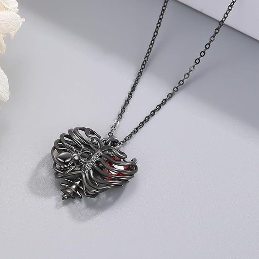 Dark Heart-shaped Spider Diamond Pendant Necklace