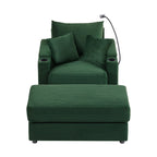 Modern Style Single Sofa Couch with Storage, USB Ports, Cup Holders, Green Corduroy - Eloy Royal