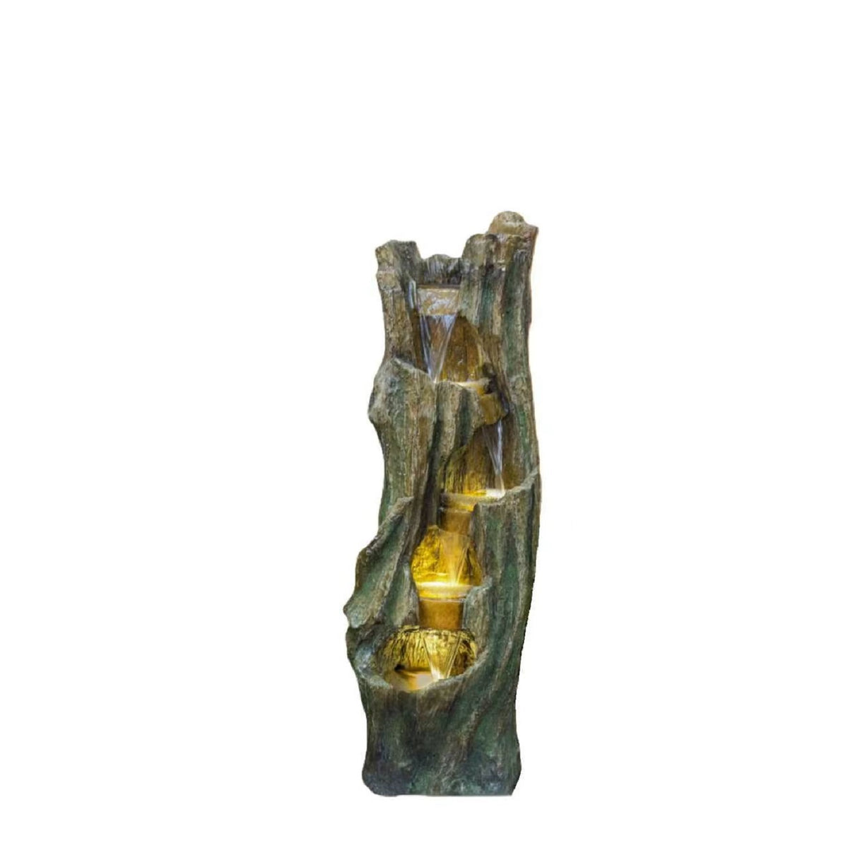 Rustic Farmhouse Tree Trunk Cascading Water Fountain, Outdoor LED Lighted Weather Resistant Polyresin Yard Decor, 39.4' H Relaxing Zen Water Feature