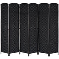 HOMCOM 6' Tall Wicker Weave 6 Panel Room Divider Privacy Screen - Black