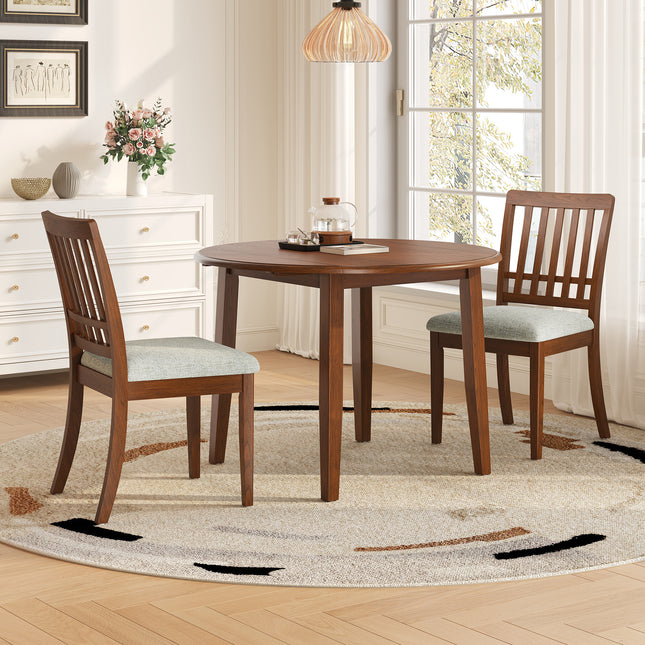 3-Piece Round Dining Table Set for 2 People with 1 Folding Wood