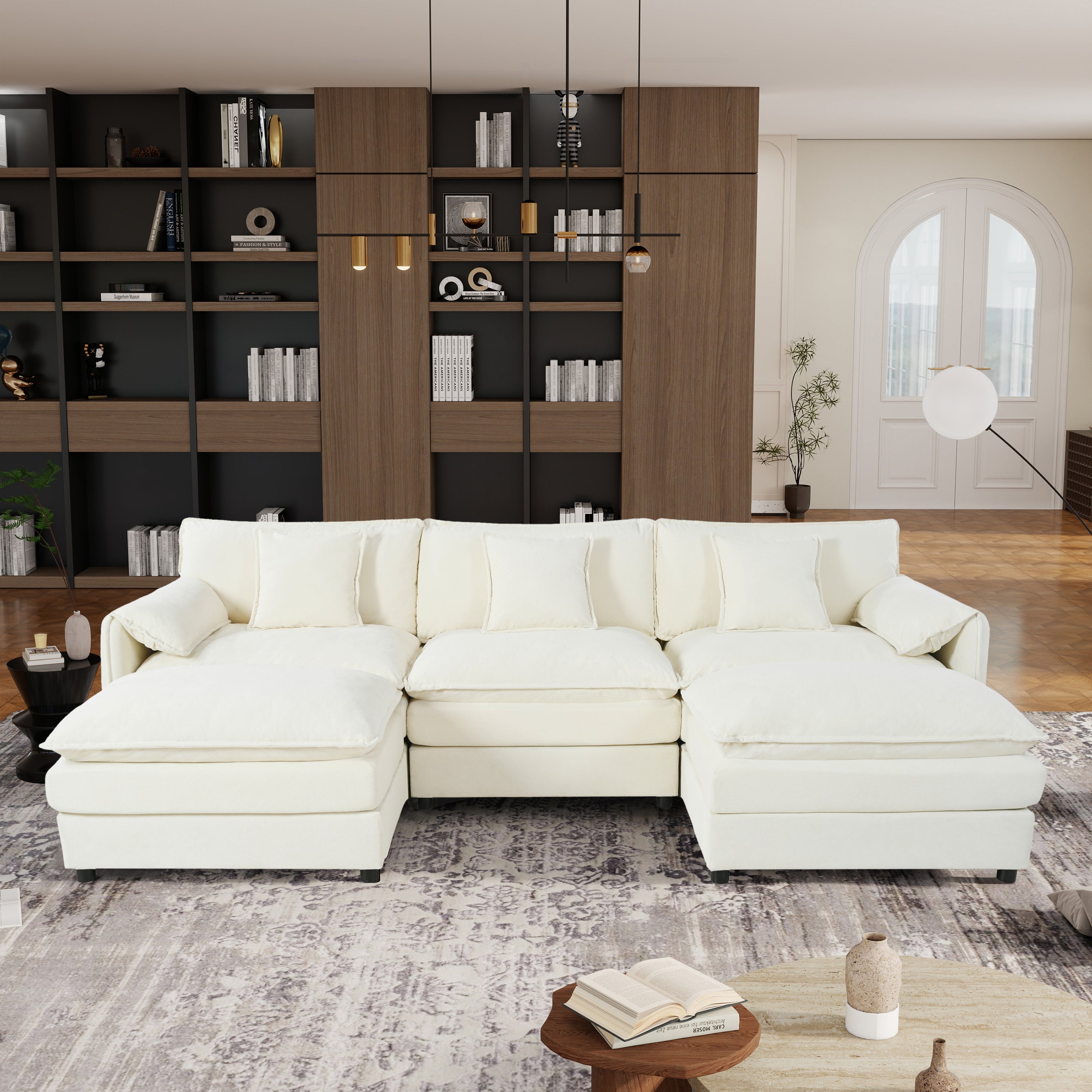 (Old:W3163S00022) Modular Sectional Sofa, Oversized Deep Seat U Shaped Couch Set for Living Room, 3-Seater Comfy Cloud Couches with 2 Movable Ottomans, DIY Combination, Chenille,Beige