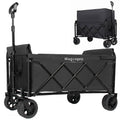 Upgraded 5*2' Wide Wheels-Expandable Dual-Layer Utility Wagon with 100% Extra Space, 220lbs Capacity Grocery Cart for Camping, Shopping, Sports, Gardening, Fishing, Black
