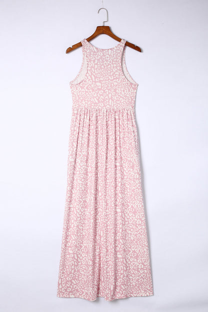 Pink Sleeveless Floor Length Leopard Print Dress with Pockets - Eloy Royal