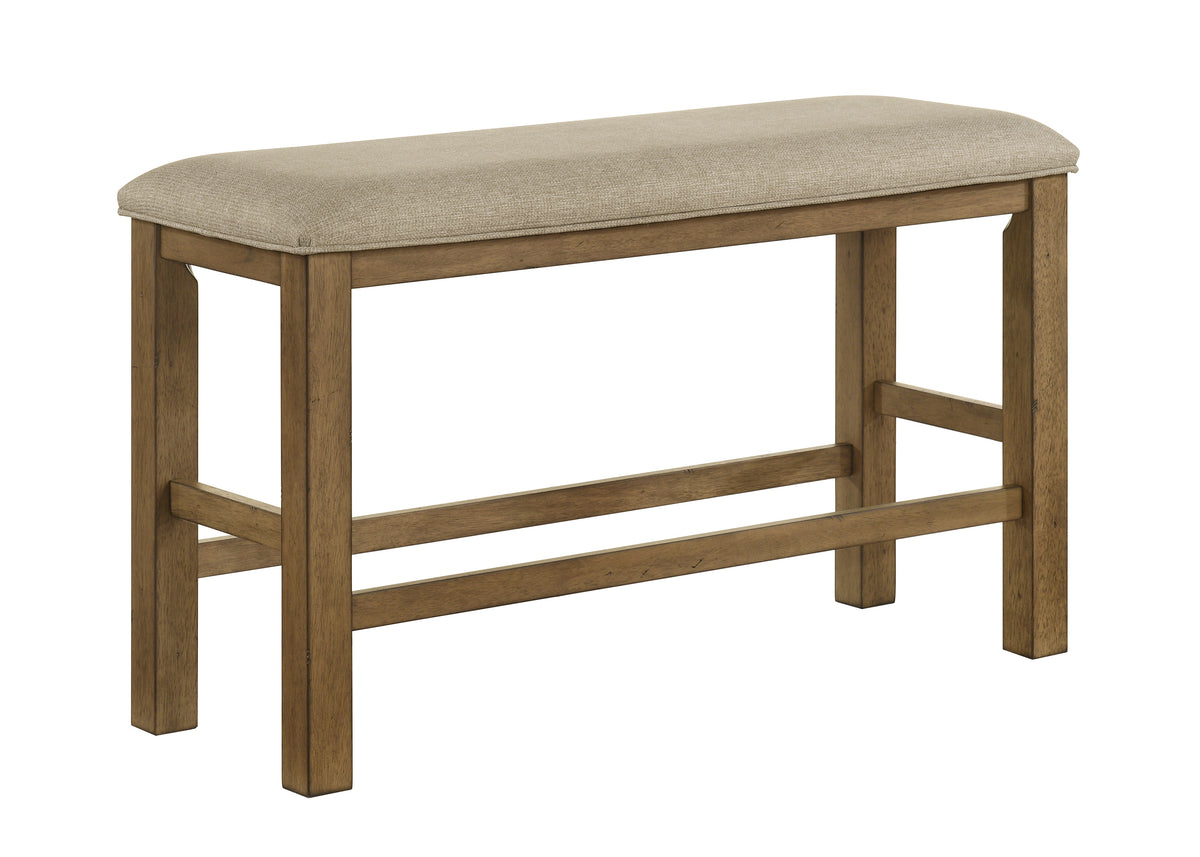 1pc Padded Seating Counter Height Bench Dining Room Neutral Fabric Upholstery Warm Brown Wood Legs Kitchen Dining Wooden Furniture
