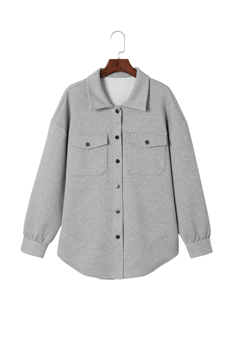 Wholesale Gray Solid Textured Flap Pocket Buttoned Shacket - Eloy Royal