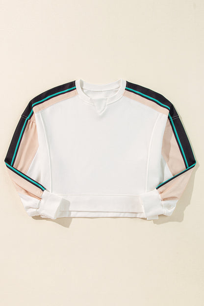 White Striped Color Block Exposed Seam Loose Sweatshirt