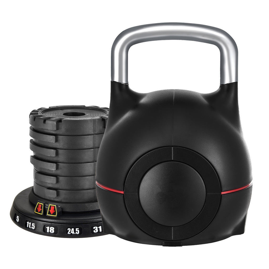 Kettlebell, Adjustable Kettlebell with 7 Weight Levels (5, 11.5, 18, 24.5, 31, 37.5, 44 lbs), Die-Cast Aluminum and ABS Material, for Grip Strength Training, Full-body Workout & Cross-Training