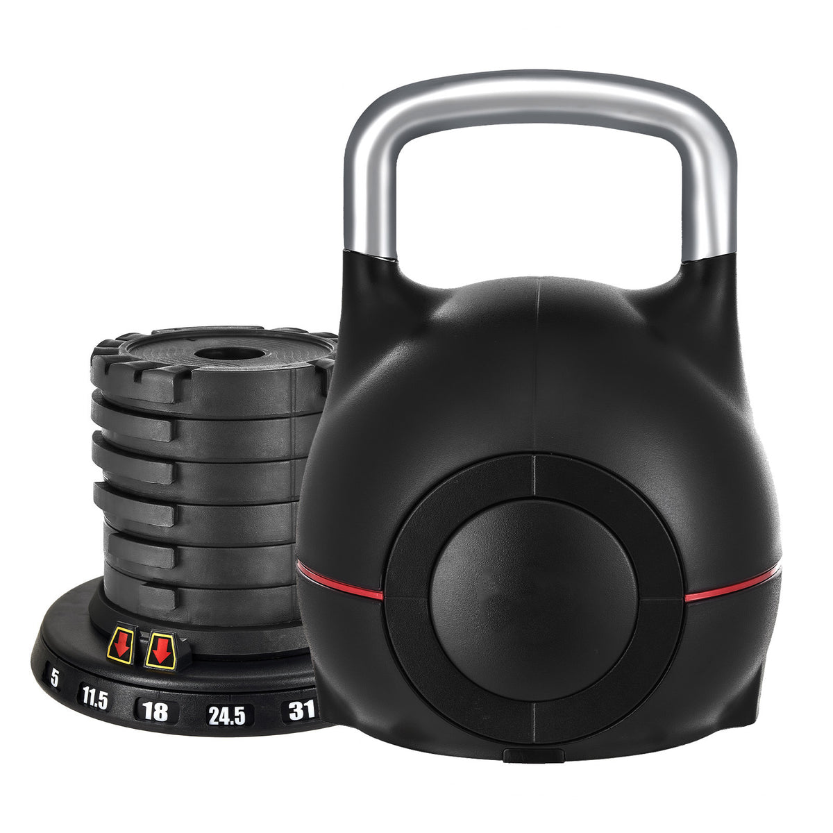 Kettlebell, Adjustable Kettlebell with 7 Weight Levels (5, 11.5, 18, 24.5, 31, 37.5, 44 lbs), Die-Cast Aluminum and ABS Material, for Grip Strength Training, Full-body Workout & Cross-Training