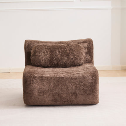 Compression Wave Sofa, Convertible Floor Sofa Bed, DIY Boneless Modular Sectional Sofa, No Assembly Required, Rabbit Velvet Fabric, With 1 Single Sofa,Choclate