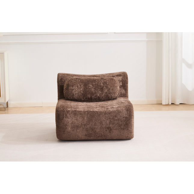 Compression Wave Sofa, Convertible Floor Sofa Bed, DIY Boneless Modular Sectional Sofa, No Assembly Required, Rabbit Velvet Fabric, With 1 Single Sofa,Choclate