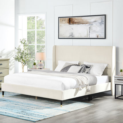 Arles 3-Piece Upholstered Bedroom Set, Wingback Platform Bed with Two Nightstands