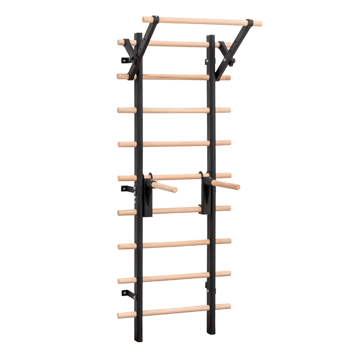 Wall Mount Swedish Ladder Home Gym Training Stall Bar with Adjustable Pull Up Dip Bars & Resistance Straps, Max 286lbs Capacity