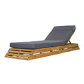 Acacia Wood Teak Finish Chaise Lounge Set with Dark Grey 4-Fold Cushion and Built-In Headrest, 3-Position Adjustable Backrest, Water Resistant for Patio