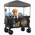 Multi-Functional Pull Folding Wagon Cart with Flexible Handle & Canopy, Heavy Duty Utility Cart with 7'x4' All-Terrain Wheels for Camping, Transport, Groceries, Sports, 520LBS/240L, Black
