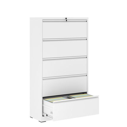 5 Drawer Metal Lateral File Cabinet , White Filing Cabinet with Lock, Lockable File Cabinet for Home Office, Locking Metal File Cabinet for Legal/Letter/A4/F4 Size