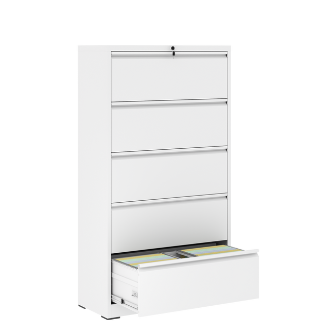 5 Drawer Metal Lateral File Cabinet , White Filing Cabinet with Lock, Lockable File Cabinet for Home Office, Locking Metal File Cabinet for Legal/Letter/A4/F4 Size