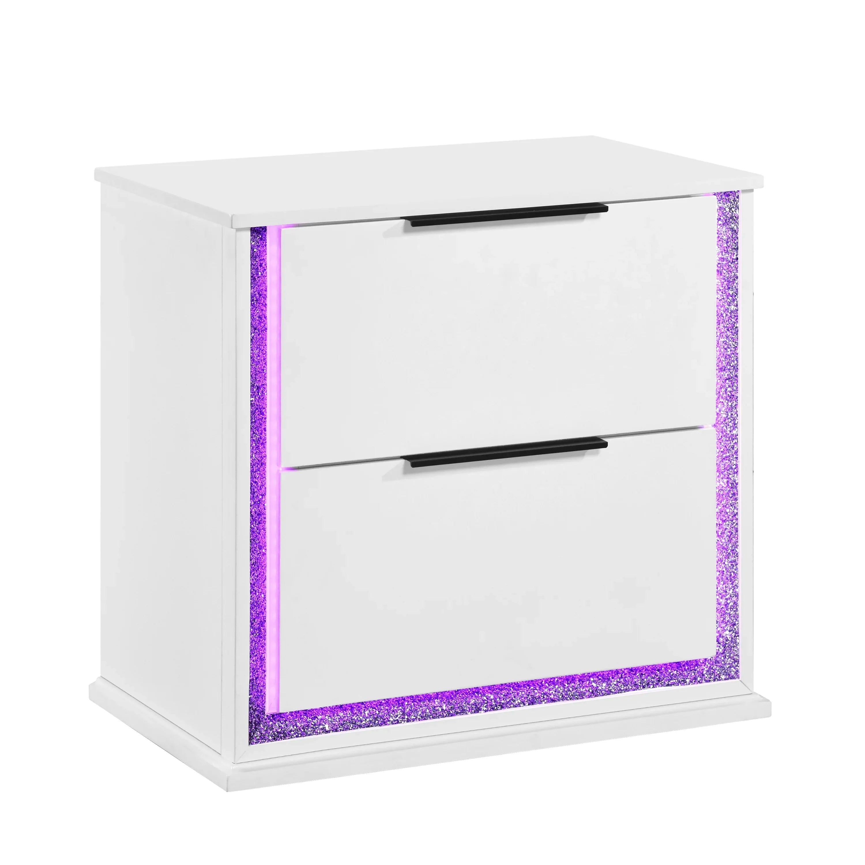 Contemporary Glam White Finish Nightstand with Two Drawers LED Light 8-Colors Bedroom Furniture 1pc Bedside Cabinet - Eloy Royal