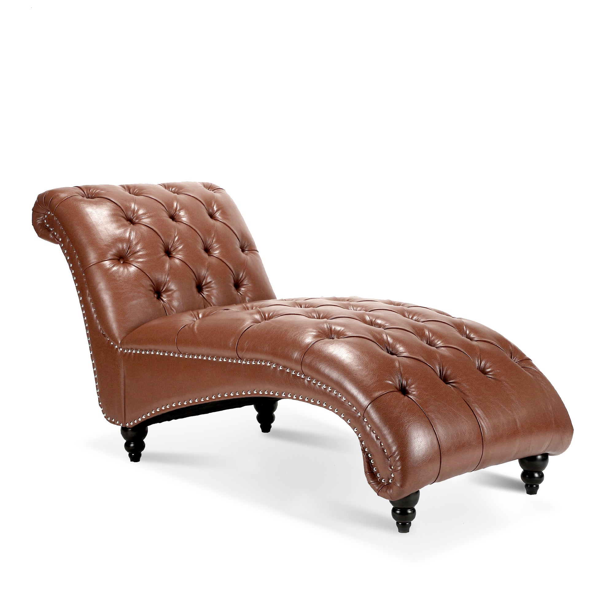Brown PU Tufted Armless Chaise Lounge with Foam Seating and Birch Legs