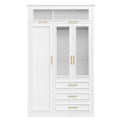 White 3-Door Wardrobe Armoire with LED Lighting and 3 Drawers, Pine Wood + MDF, 47.24''L x 20.47''W x 78.74''H