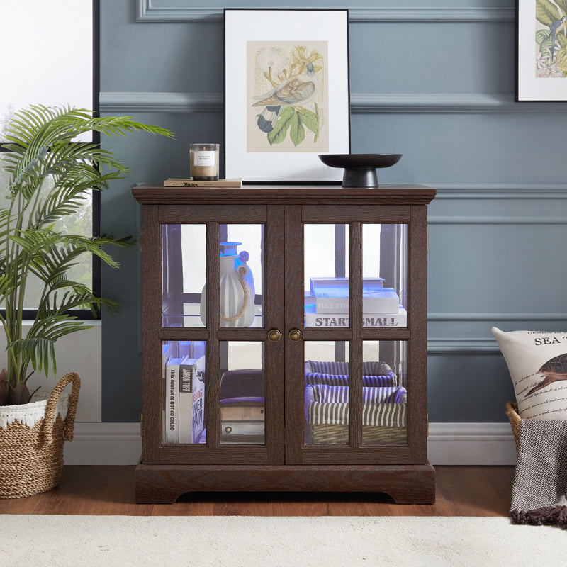 LED Curio Display Cabinet,Antique Display Cabinet with Adjustable Shelves,Retro Design Quality Showcase with Lattice Doors Elegant Bookcase and Storage Cabinet for Home Decor and Organization CHE
