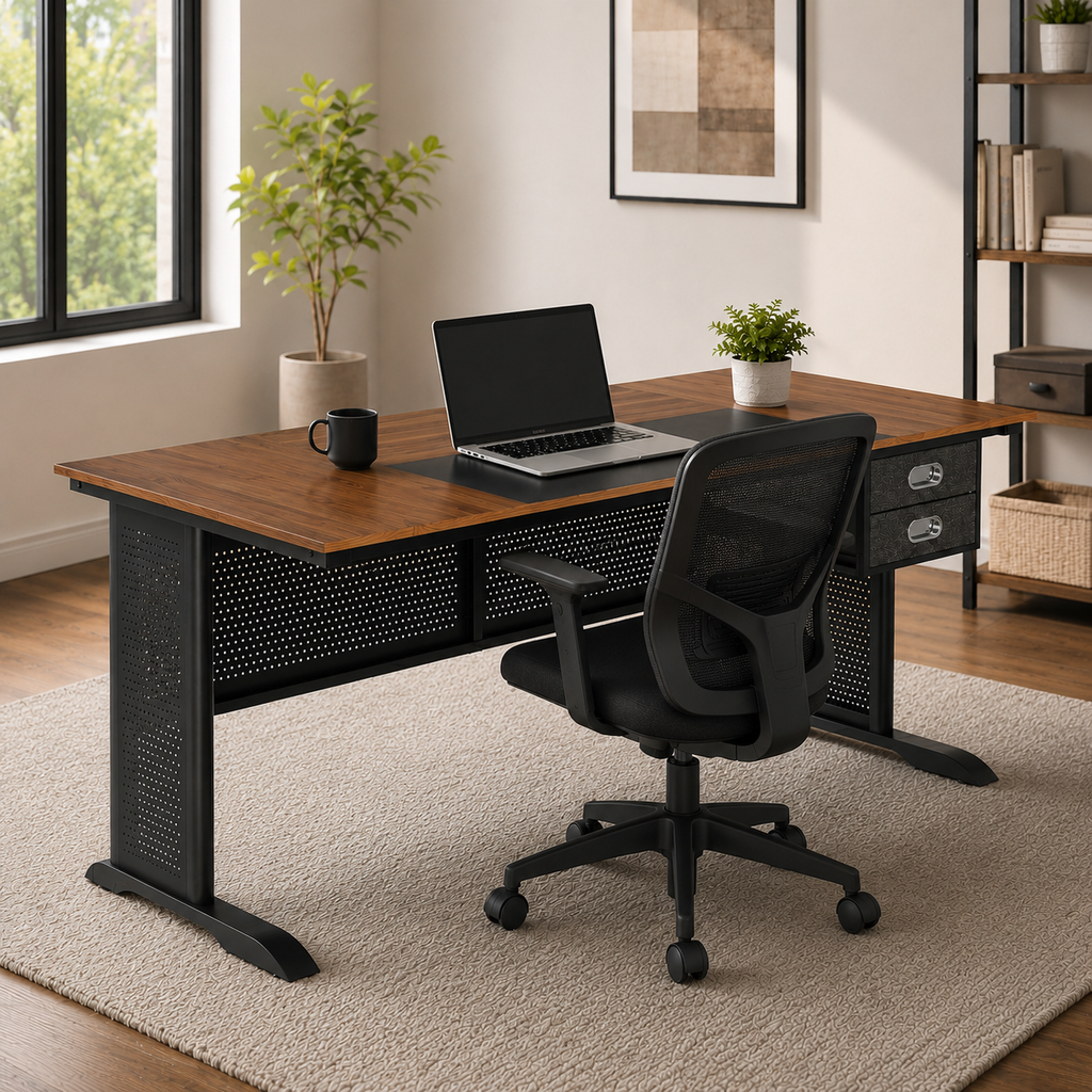 Computer Desk, 63 Inch Office Desk, Gaming Desk Writing 2 Drawers Desk for Home Office, Study, Modern Simple Desk,Metal Frame Black