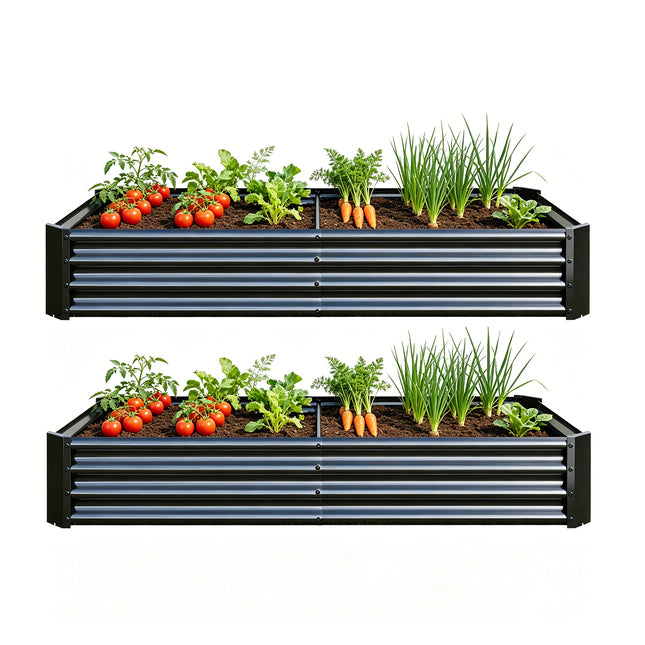 2PCS Black 6×3×1ft Metal Raised Rectangle Garden Planter Beds