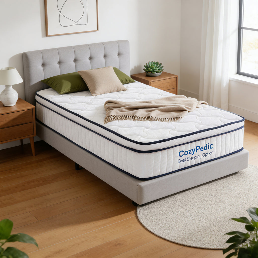 10 Inch Full Size Medium Firm Mattress, Memory Foam with Pocket Springs for Back Pain Relief & Pressure Relief, Cooling Antibacterial Cover, CertiPUR-US Certified, White(53.94'x 74.8'x 9.84')