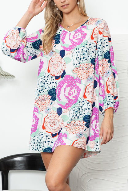 Multicolor Floral Print V Neck Bohemian Tunic Dress - Eloy Royal