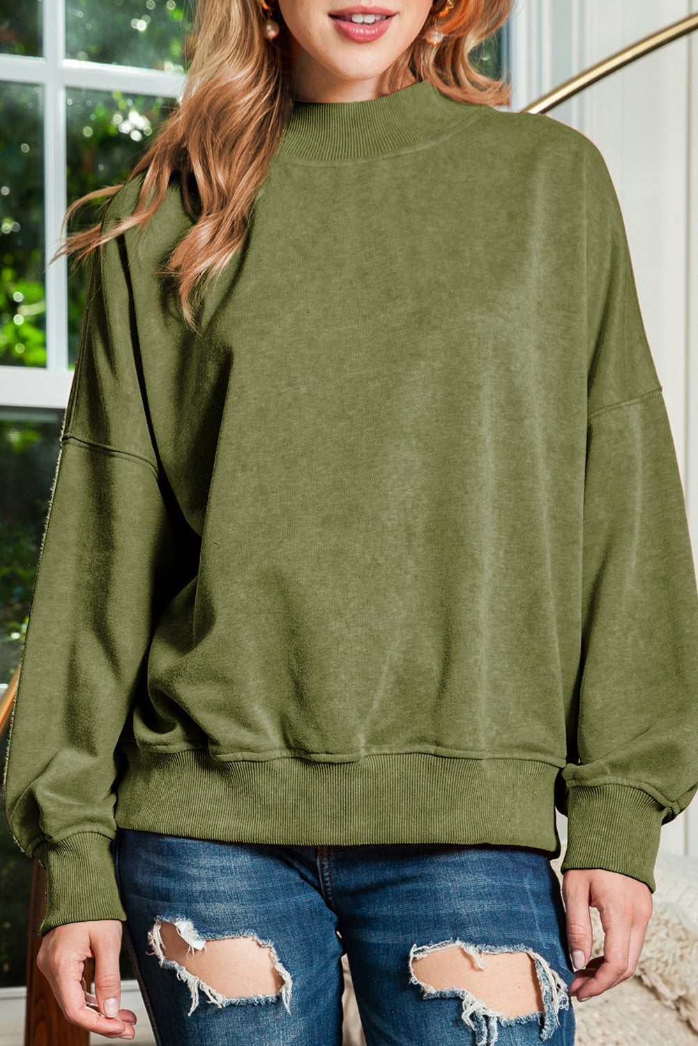 Black Plain Drop Shoulder Crew Neck Pullover Sweatshirt