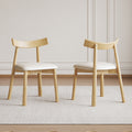 Set of 2 Modern Dining Chairs in Natural Wood, Ergonomic Armless Kitchen Chairs with Thick Leather Cushions & Curved Backrest, Sturdy Wooden Leg Chairs for Restaurant, Cafe, Bedroom