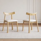 Set of 2 Modern Dining Chairs in Natural Wood, Ergonomic Armless Kitchen Chairs with Thick Leather Cushions & Curved Backrest, Sturdy Wooden Leg Chairs for Restaurant, Cafe, Bedroom