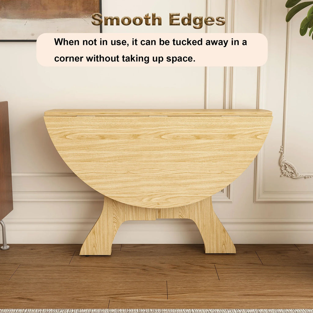 43 in Folding Dining Table for Small Spaces, MDF Table with Wild Oak Veneer, Space Saving Foldable Kitchen Table for Indoor and Outdoor Use - Eloy Royal