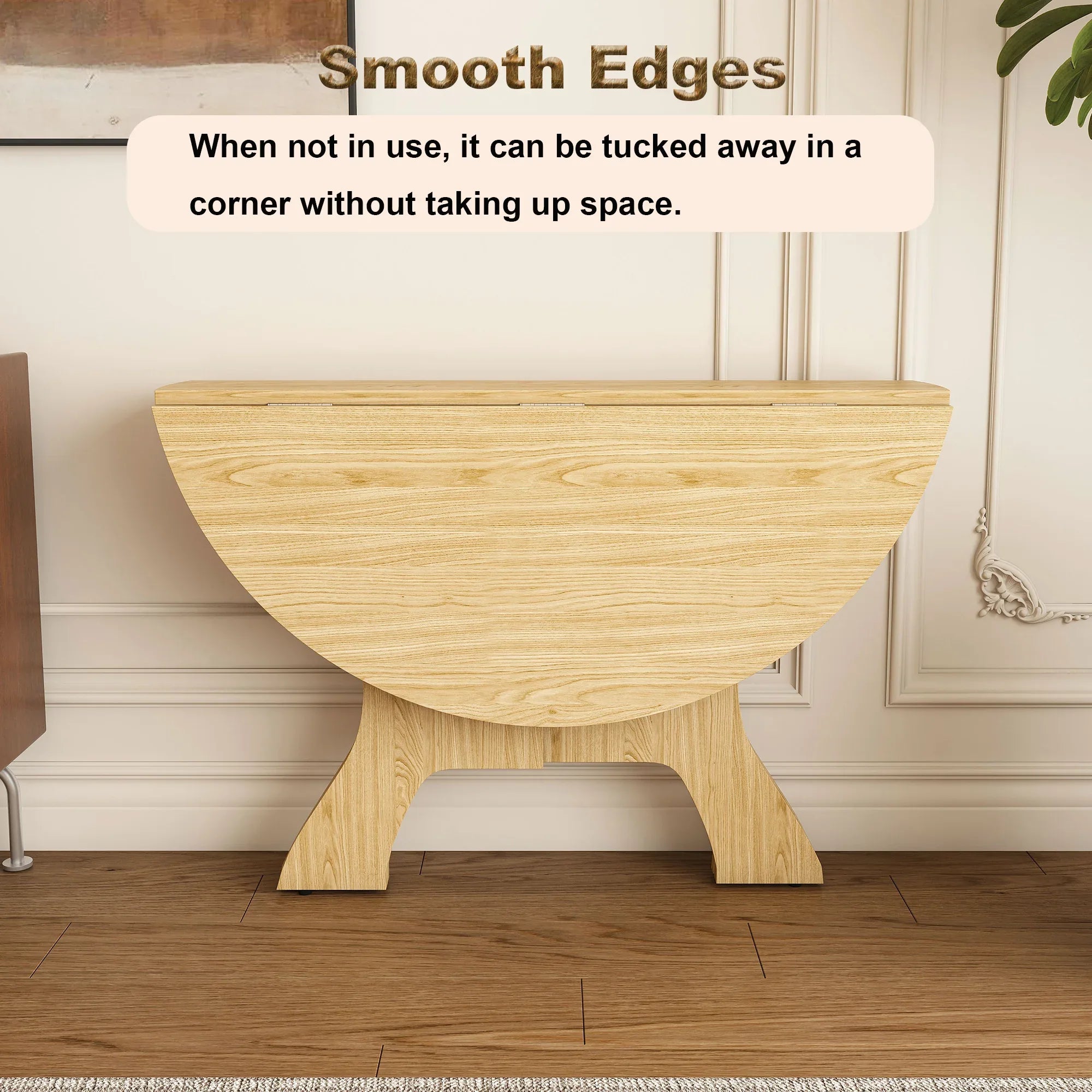 43 in Folding Dining Table for Small Spaces, MDF Table with Wild Oak Veneer, Space Saving Foldable Kitchen Table for Indoor and Outdoor Use - Eloy Royal