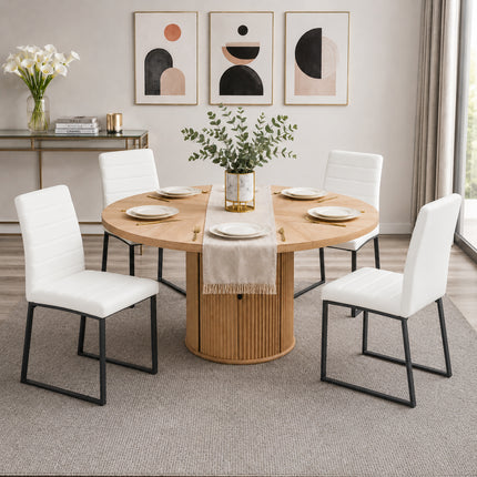 4piece PU Padded Dining Chair Set with 47.2 in Round Roman Column Table, Storage Included, Suitable for Restaurants/Wooden color