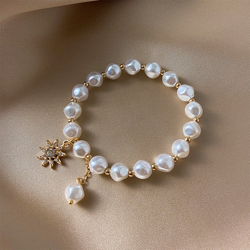 Alloy Beads Retro Simple Double Layers Loving Heart Pearl Bracelet