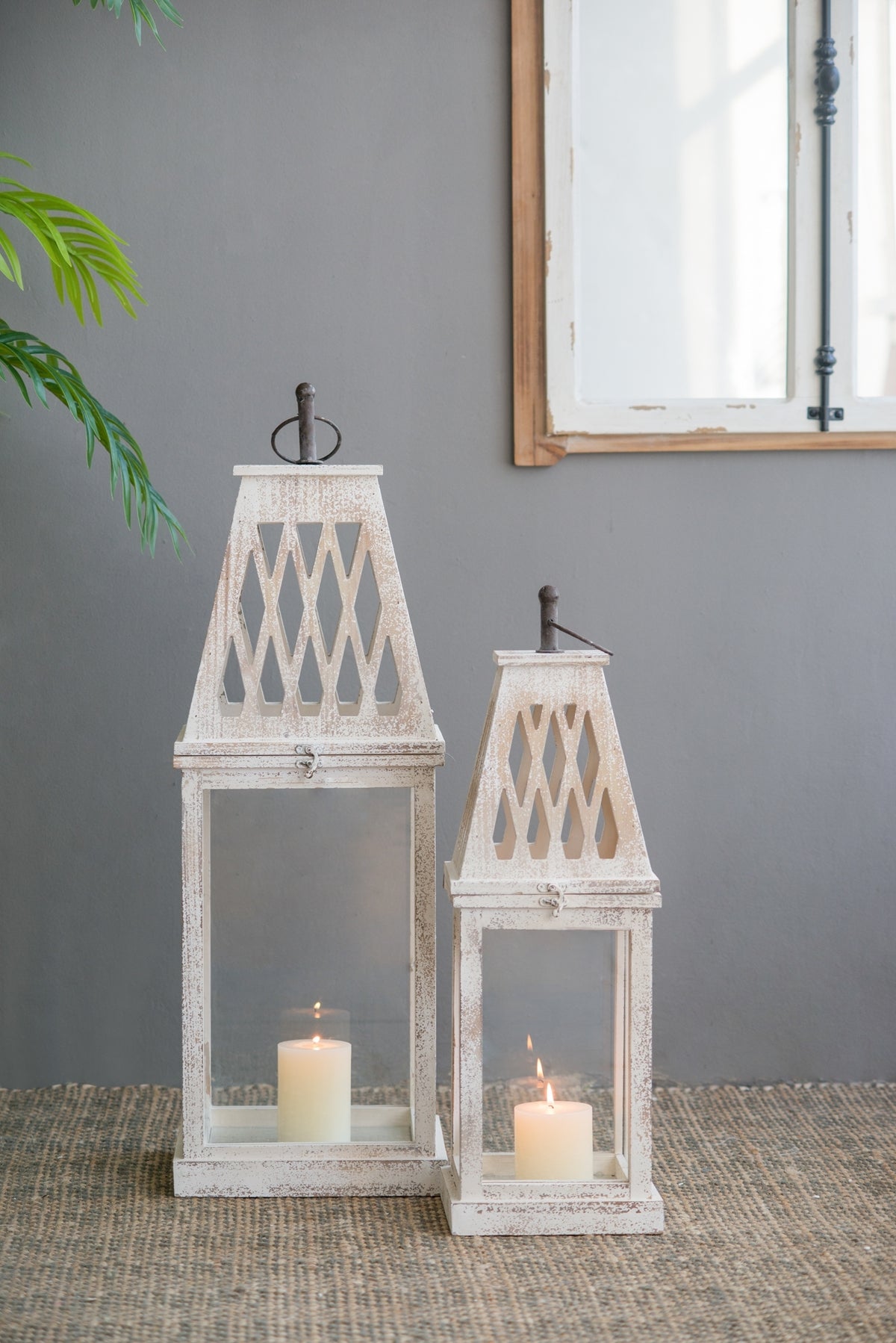 Set of 2 Ramsey Garden Lanterns, L:10.5x10.5x32'  S:8x8x25'