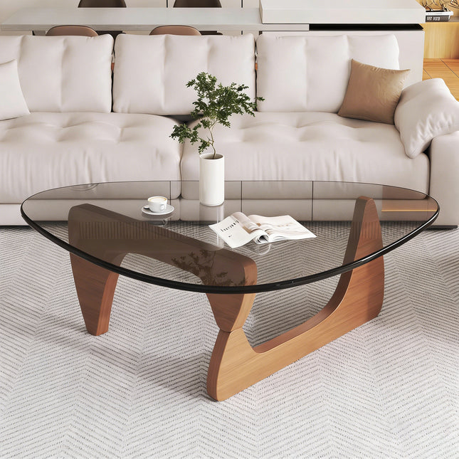 Modern Glass Coffee Table, 35.8' x 25.6' x 15.7' Mid Century Modern Coffee Table, Sleek Coffee Tables, Suitable for Bedroom Living Room Reception Office Tables, Walnut