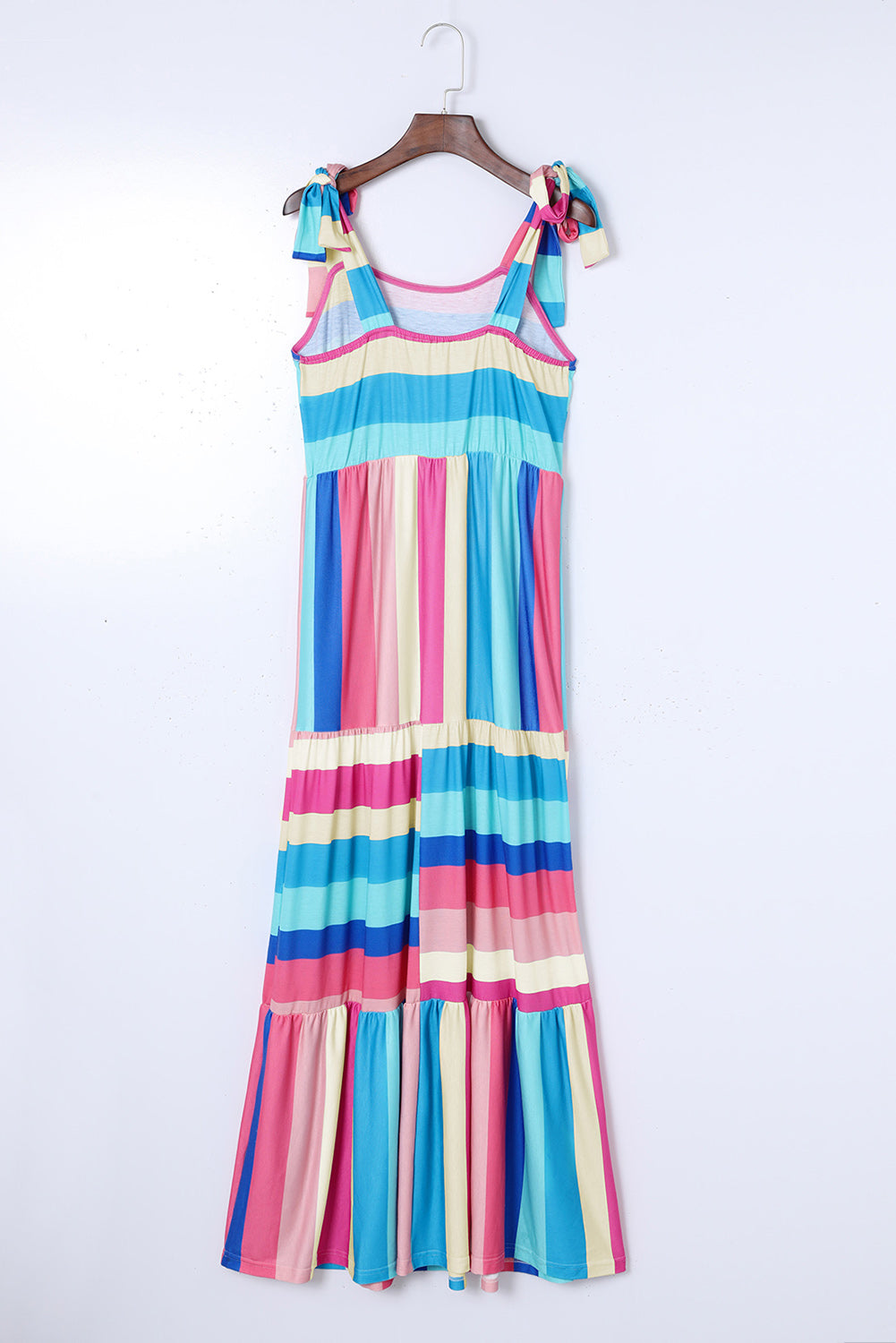 Multicolor Striped Print Bow Knot Straps Sleeveless Maxi Dress - Eloy Royal