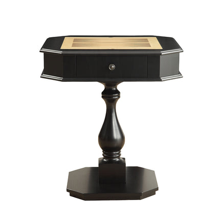 Square Top Game Table with Wooden Pedestal Base, Black