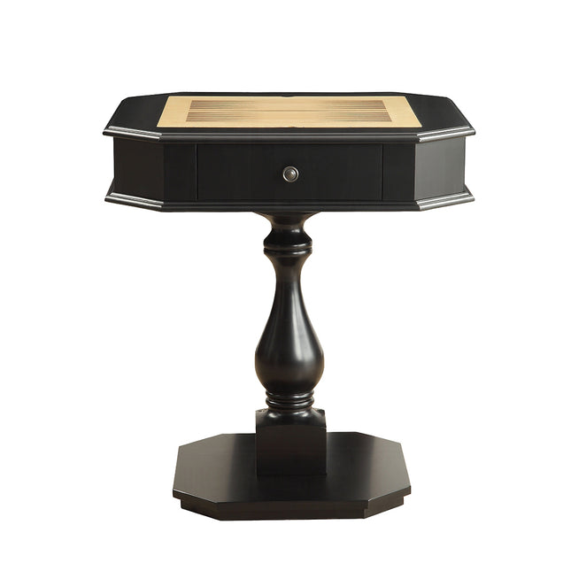 Square Top Game Table with Wooden Pedestal Base, Black