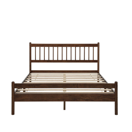 Traditional Style Queen Size Bed with Headboard and Footboard,  Pinewood Bed with Strengthened Bed Frame ,Walnut